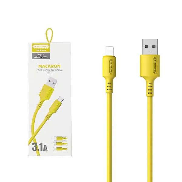 KABEL USB IPHONE 3A SOMOSTEL ŻÓŁTY 3100mAh QUICK CHARGER 1.2M SMS-BP06 MACARON Dodaj do koszyka