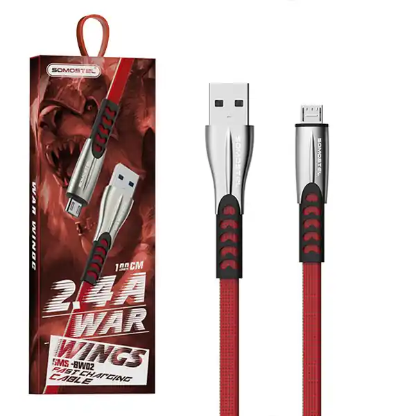 Wysoka jakość KABEL USB MICRO 2.4A SOMOSTEL CZERWONY 2400mAh QUICK CHARGER QC 3.0 1M POWERLINE SMS-BW02